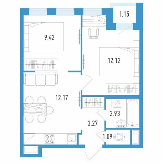 41,6 м², 2-комнатная квартира 6 361 740 ₽ - изображение 1