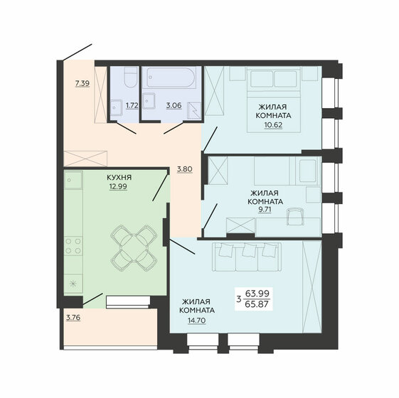65,9 м², 3-комнатная квартира 8 233 750 ₽ - изображение 1