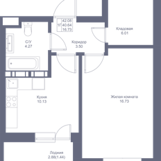 Квартира 42,1 м², 1-комнатная - изображение 3