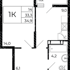 Квартира 34,9 м², 1-комнатная - изображение 2