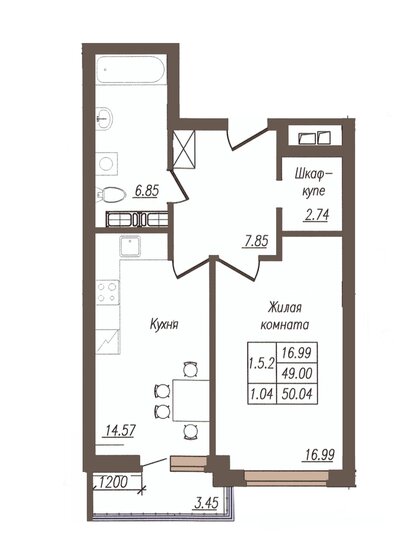 50 м², 1-комнатная квартира 4 353 480 ₽ - изображение 1