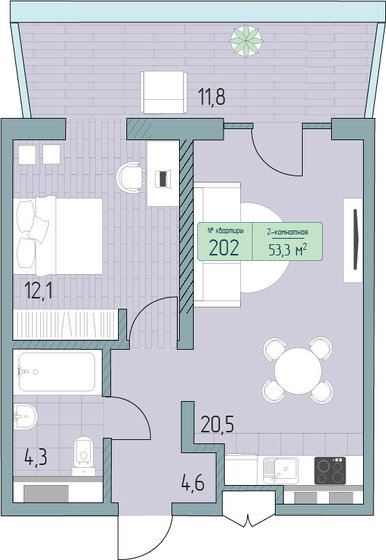 61,6 м², 2-комнатные апартаменты 13 218 400 ₽ - изображение 1