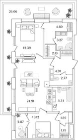 Квартира 84 м², 2-комнатная - изображение 1