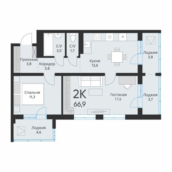 60,9 м², 2-комнатная квартира 5 800 000 ₽ - изображение 25
