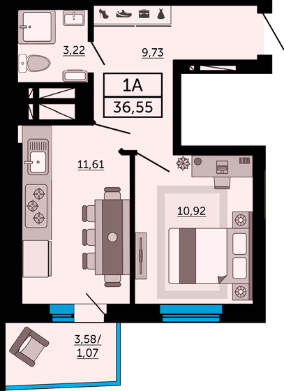 36,6 м², 1-комнатная квартира 5 848 000 ₽ - изображение 1