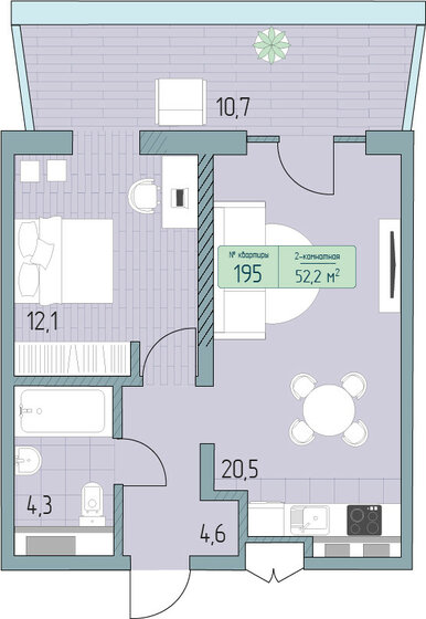 59,7 м², 2-комнатные апартаменты 12 945 600 ₽ - изображение 1