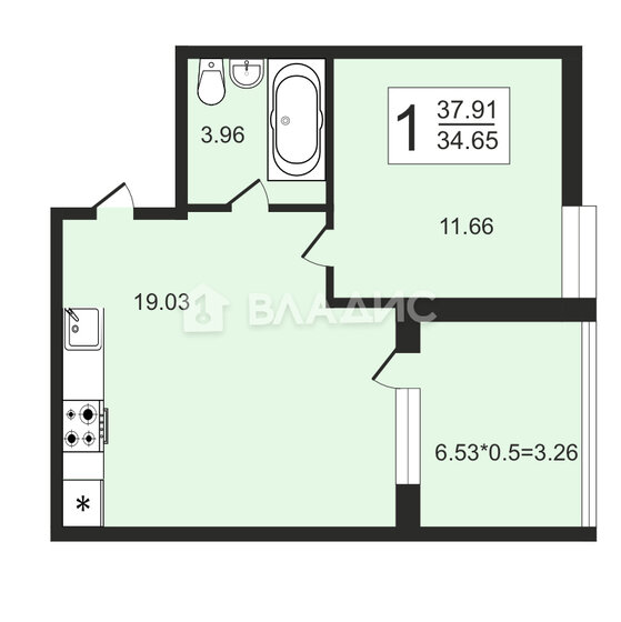 38 м², 1-комнатная квартира 5 150 000 ₽ - изображение 1