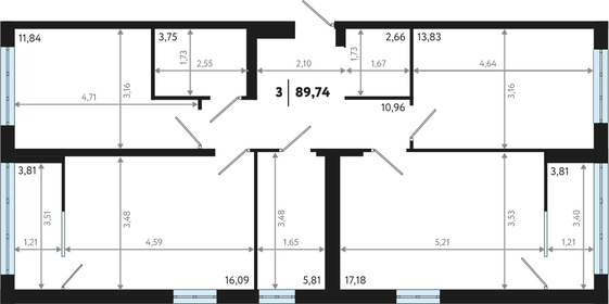 Квартира 89,7 м², 3-комнатная - изображение 2