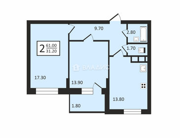 Квартира 59,8 м², 2-комнатная - изображение 1