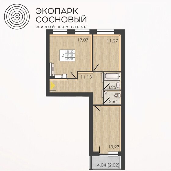 63,3 м², 2-комнатная квартира 8 322 068 ₽ - изображение 1
