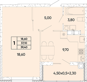 39,3 м², 1-комнатная квартира 4 951 800 ₽ - изображение 24