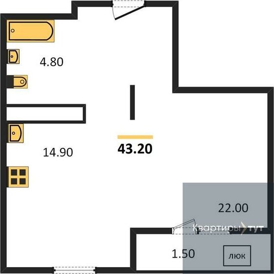 43,2 м², 1-комнатная квартира 5 538 240 ₽ - изображение 1