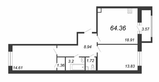 Квартира 64 м², 2-комнатная - изображение 1