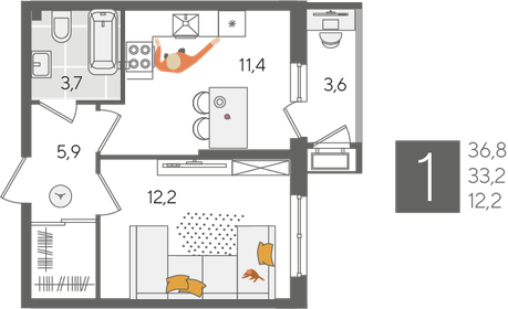 35 м², 1-комнатная квартира 6 695 000 ₽ - изображение 85