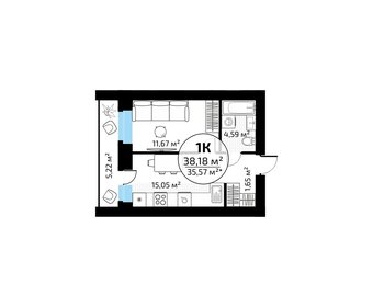Квартира 38,2 м², 1-комнатная - изображение 1