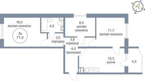 71 м², 3-комнатная квартира 7 600 000 ₽ - изображение 15