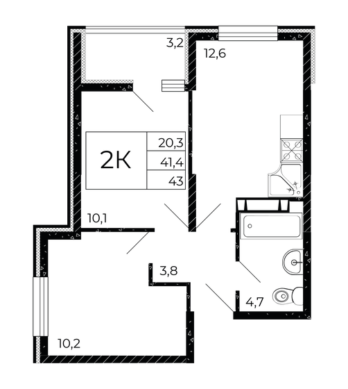 43 м², 2-комнатная квартира 5 177 200 ₽ - изображение 1