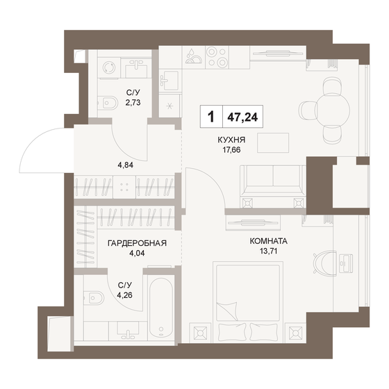 47,2 м², 1-комнатная квартира 24 065 284 ₽ - изображение 30