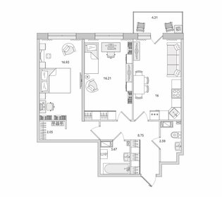 Квартира 70,5 м², 2-комнатная - изображение 1