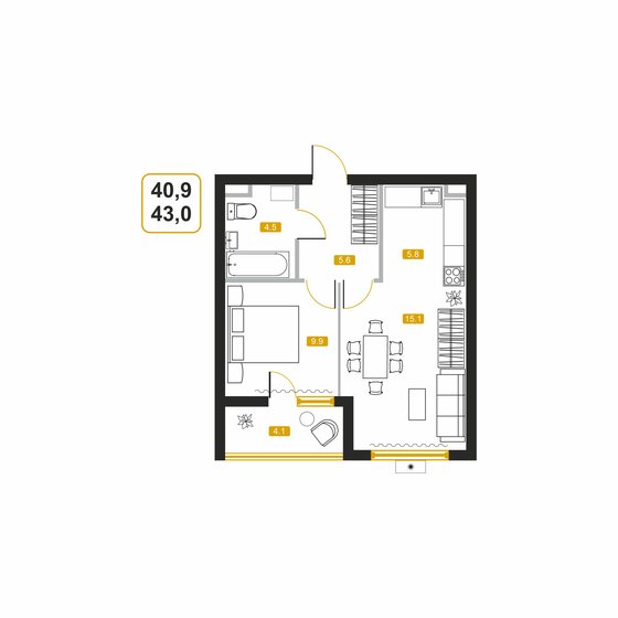 42,7 м², квартира-студия 6 020 700 ₽ - изображение 1