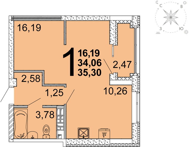 35,3 м², 1-комнатная квартира 5 086 976 ₽ - изображение 1