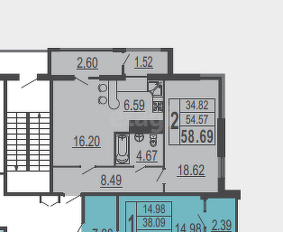 57,6 м², 2-комнатная квартира 7 900 000 ₽ - изображение 58