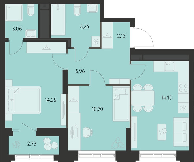 56,9 м², 2-комнатная квартира 7 883 000 ₽ - изображение 1