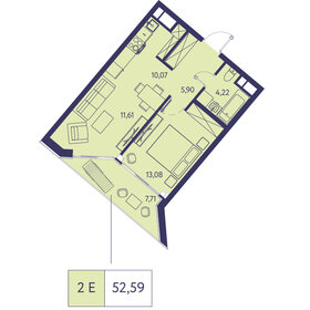 Квартира 52,6 м², 2-комнатная - изображение 1