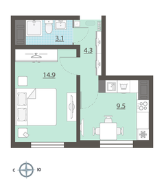 Квартира 31,8 м², 1-комнатная - изображение 1