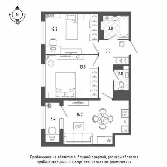 57,5 м², 2-комнатная квартира 19 214 474 ₽ - изображение 50