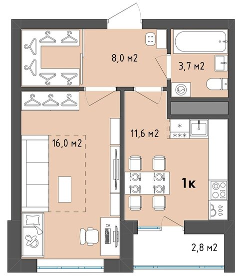 40,7 м², 1-комнатная квартира 4 997 553 ₽ - изображение 1