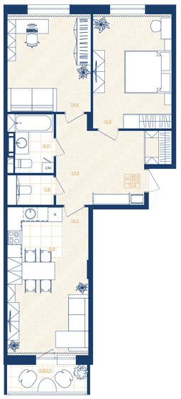 72,9 м², 2-комнатная квартира 10 615 600 ₽ - изображение 1