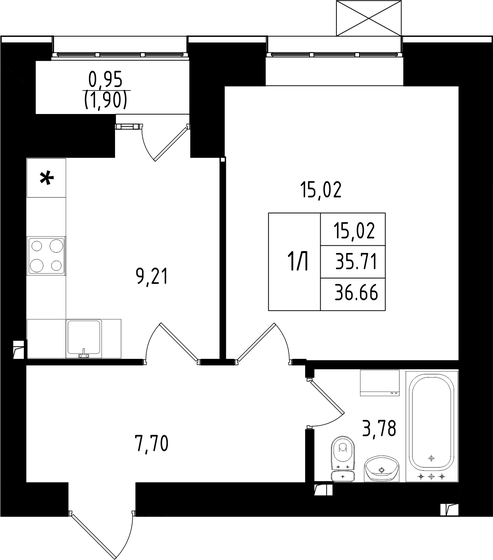 36,7 м², 1-комнатная квартира 7 320 000 ₽ - изображение 1