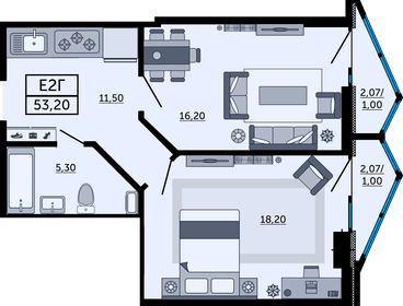 53 м², 2-комнатная квартира 8 110 530 ₽ - изображение 43