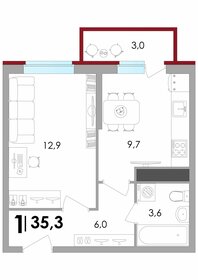 Квартира 35,3 м², 1-комнатная - изображение 1