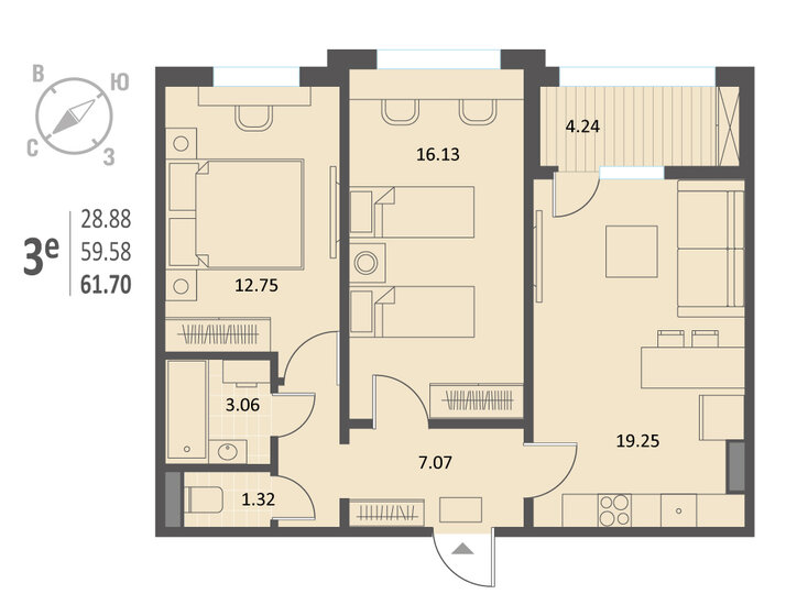 61,7 м², 2-комнатная квартира 8 206 100 ₽ - изображение 1