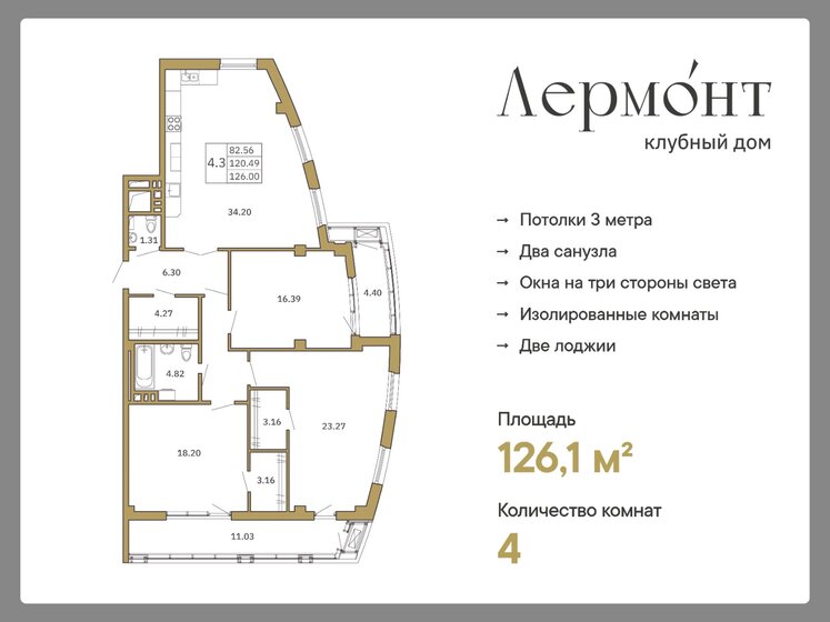 126,1 м², 4-комнатная квартира 29 000 000 ₽ - изображение 1