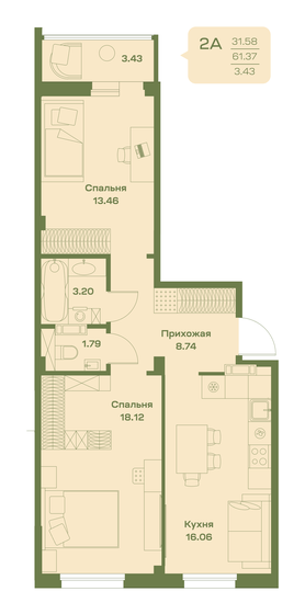 64,8 м², 2-комнатная квартира 6 565 000 ₽ - изображение 16