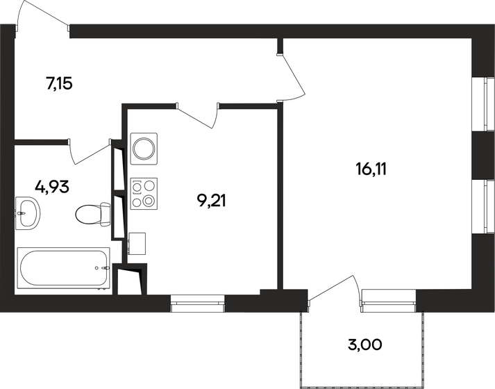 40,4 м², 1-комнатная квартира 7 070 000 ₽ - изображение 1