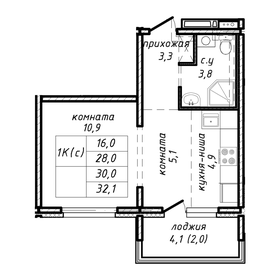 Квартира 30 м², 1-комнатная - изображение 1