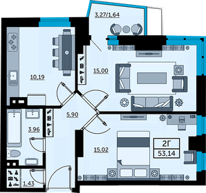 Квартира 53,5 м², 2-комнатная - изображение 1