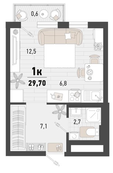 29,7 м², 1-комнатная квартира 8 999 100 ₽ - изображение 1