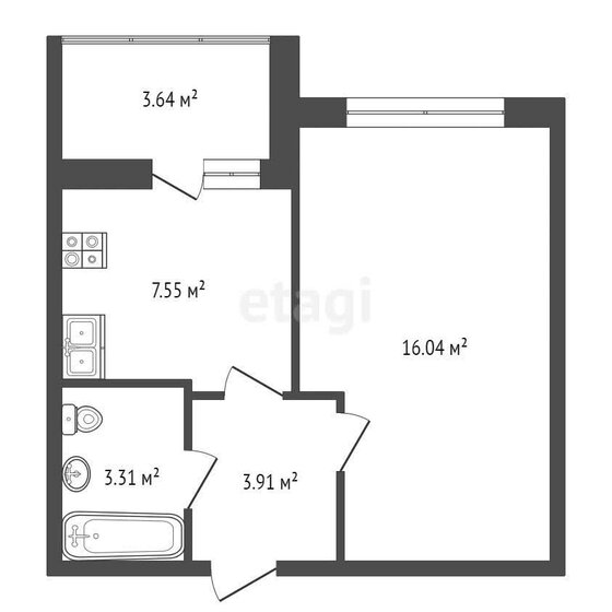 32,9 м², 1-комнатная квартира 3 600 000 ₽ - изображение 1