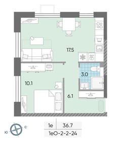 Квартира 36,7 м², 1-комнатная - изображение 1