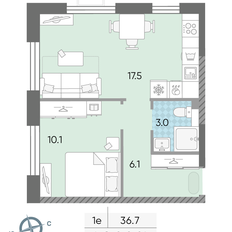 Квартира 36,7 м², 1-комнатная - изображение 2