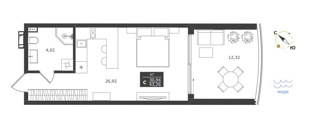 43,3 м², апартаменты-студия 17 178 408 ₽ - изображение 1