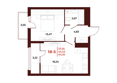 Квартира 44,4 м², 1-комнатная - изображение 1