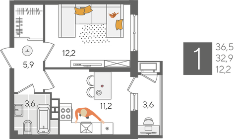 36,2 м², 1-комнатная квартира 7 243 620 ₽ - изображение 13