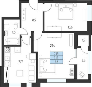 Квартира 69,7 м², 2-комнатная - изображение 1