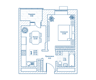 37,9 м², 1-комнатная квартира 4 530 245 ₽ - изображение 28